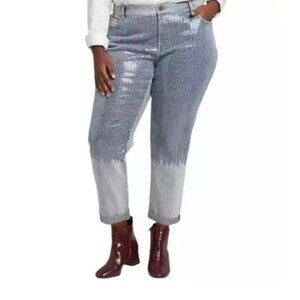 LANE BRYANT Size 16 Sig Fit Mid Rise Boyfriend Jeans Sequin Front Flex Waistband